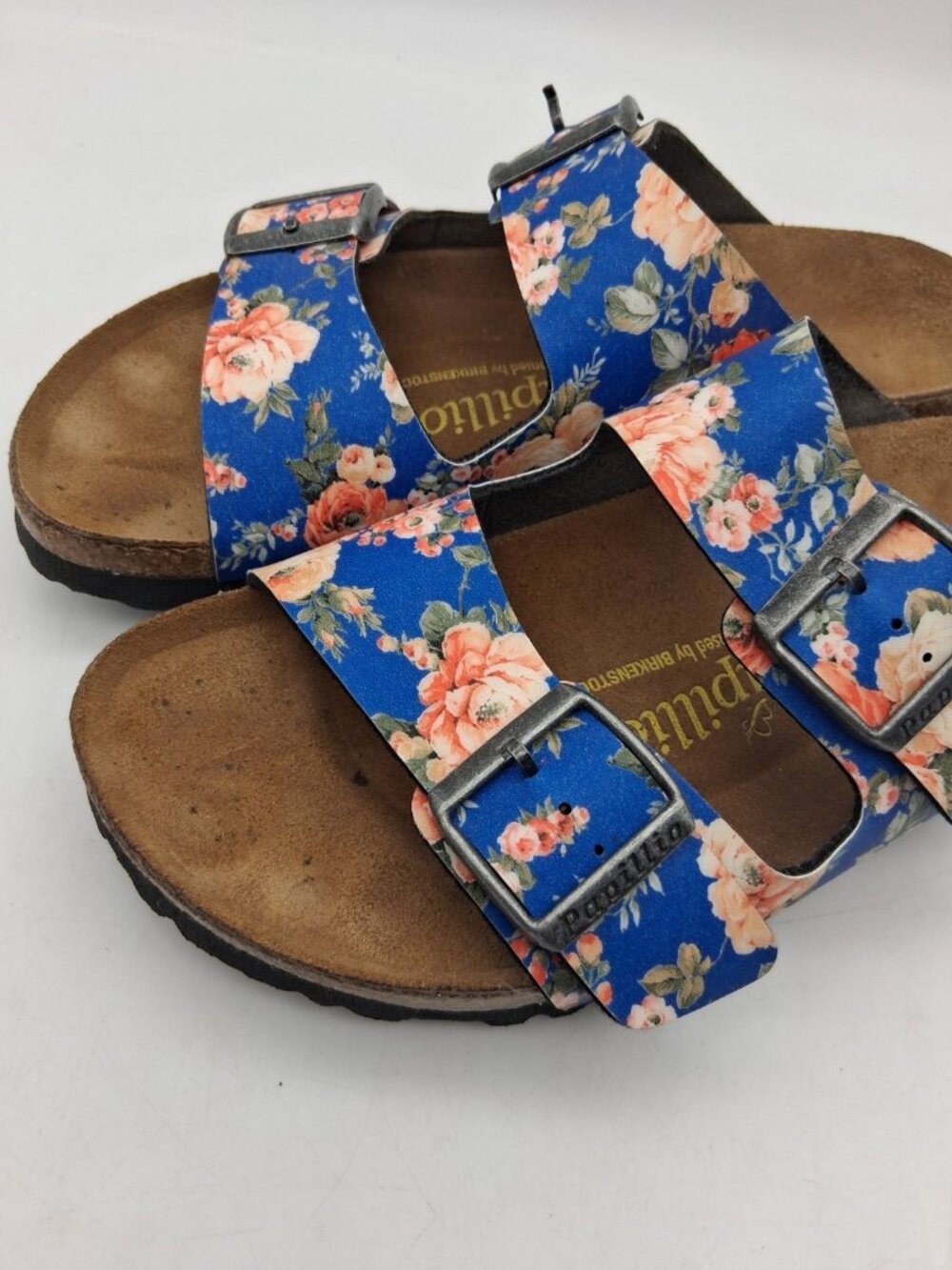 Birkenstock Papillio Arizona Blue Rose Floral Sandals EU 39 US L8 M6 Buckle Boho - Picture 3 of 11
